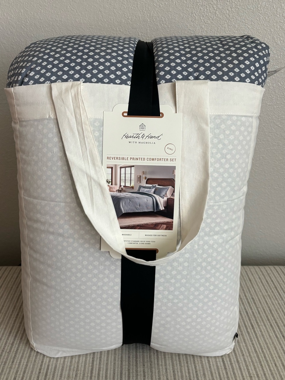 NWT 3pc King Block Pattern Comforter Set Blue - Hearth & Hand with Magnolia